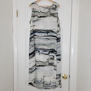 Bryn Walker Watercolor‎ Maxi Sleeveless Dress Hi Low Hem Size L Made In USA